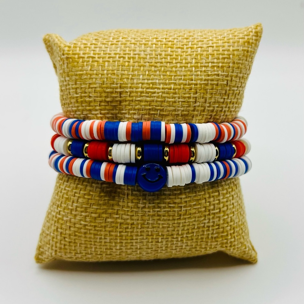 Red, White, and Blue Beaded Bracelet Set